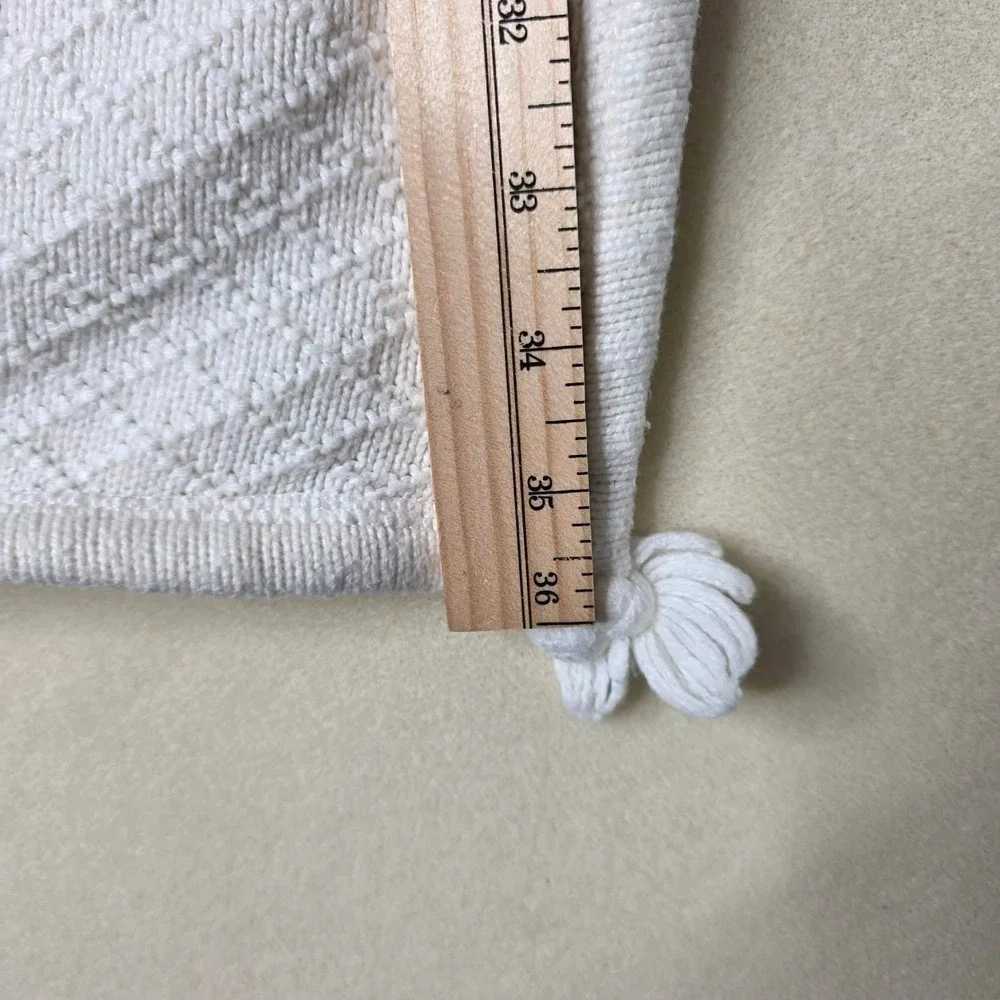 Pottery Barn Kids White Knit Sherpa Baby Blanket Tassel Stroller Nursery 30x40